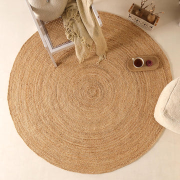 Handwoven 6ft Round Jute Rug Natural Rustic Reversible Living Room Area Rug