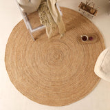 Handwoven 6FT Round Natural Jute Area Rug Rustic Reversible Solid Farmhouse Rug for Bedroom Living R