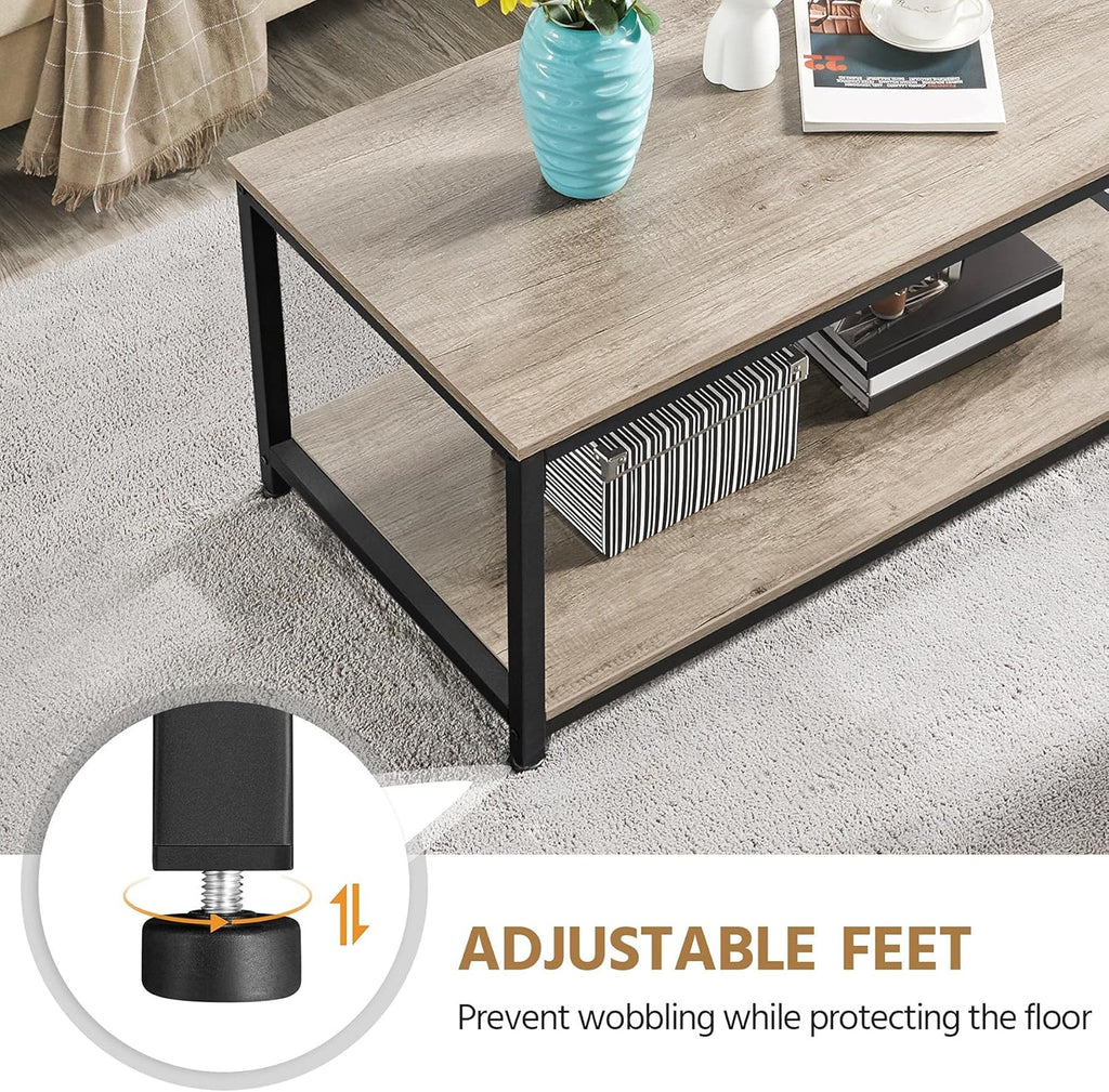 39.5" 2-Tier Coffee Table with Storage Shelve, Industrial Gray Coffee Table, Easy Assembly