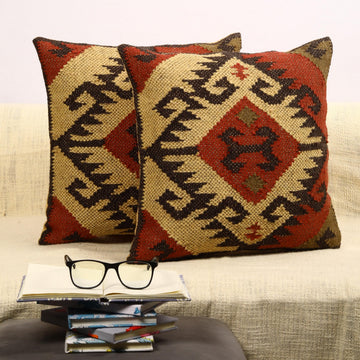 Star 70% Jute 30% Wool Set of 2 Kilim Pillow Cover of 18"x18"