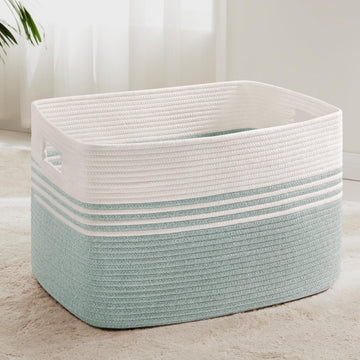 86L Large Woven Laundry Basket Hamper with Handles, Green