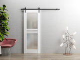 Mela 7222 | Interior Single Sliding barn Door with Frosted Glass, MDF, 32x84, White, Modern Style | 