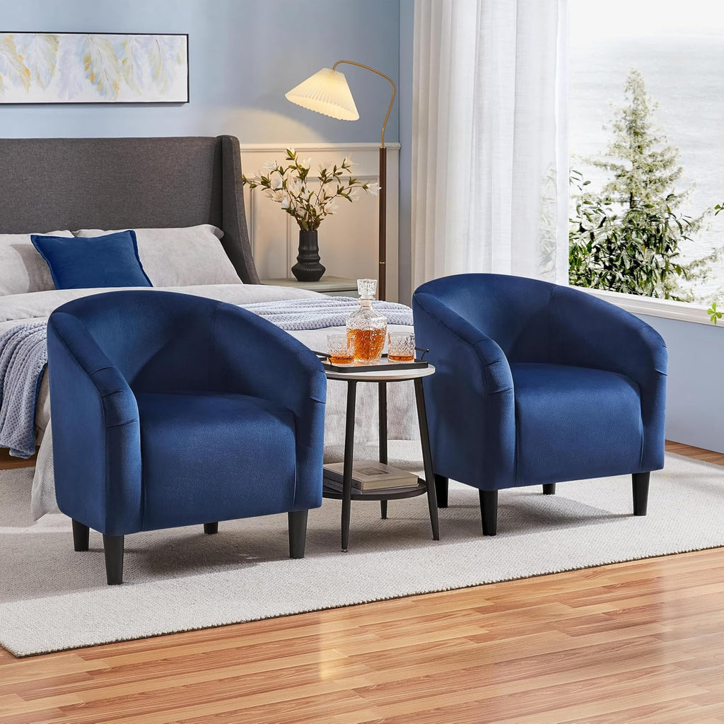 Velvet Accent Chair Set of 2, Barrel Chair , Modern Club Chair with Soft Padded Seat and Sturdy Legs Waiting Room