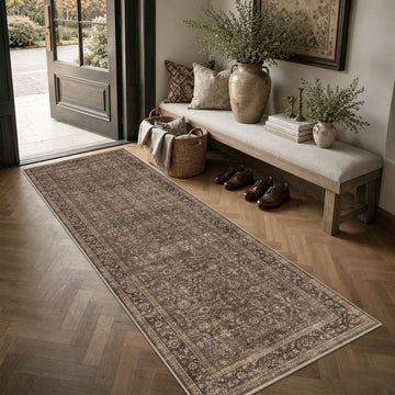 2'6"x8' Brown Vintage Boho Runner Rug Washable Non Slip Hallway Rug