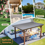 13' x 10' Wooden Garden Gazebo with Metal Roof, Spacious Outdoor Patio Pergola Shade Structure for Backyard, Deck