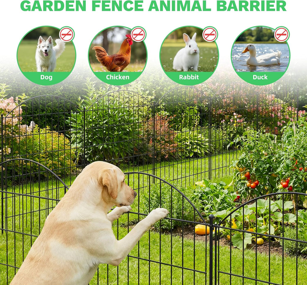 10 Panels Arched No Dig Decorative Garden Fence with Gate, 40in(H) x 25.0ft(L) Dog Fence Outdoor for Yard, Rustproof