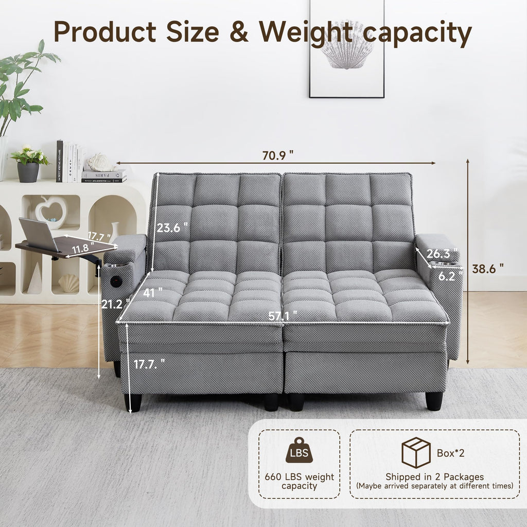 70.9'' Double Chaise Lounge with 360 degree rotatable side table, Comfy Corduroy Indoor Lounge Chair with Armrest