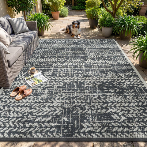 Outdoor Rug 9x12 Waterproof-Patio Rug Mat Outdoor RV Camping Picnic Beach Mat Plastic Straw Rugs Out