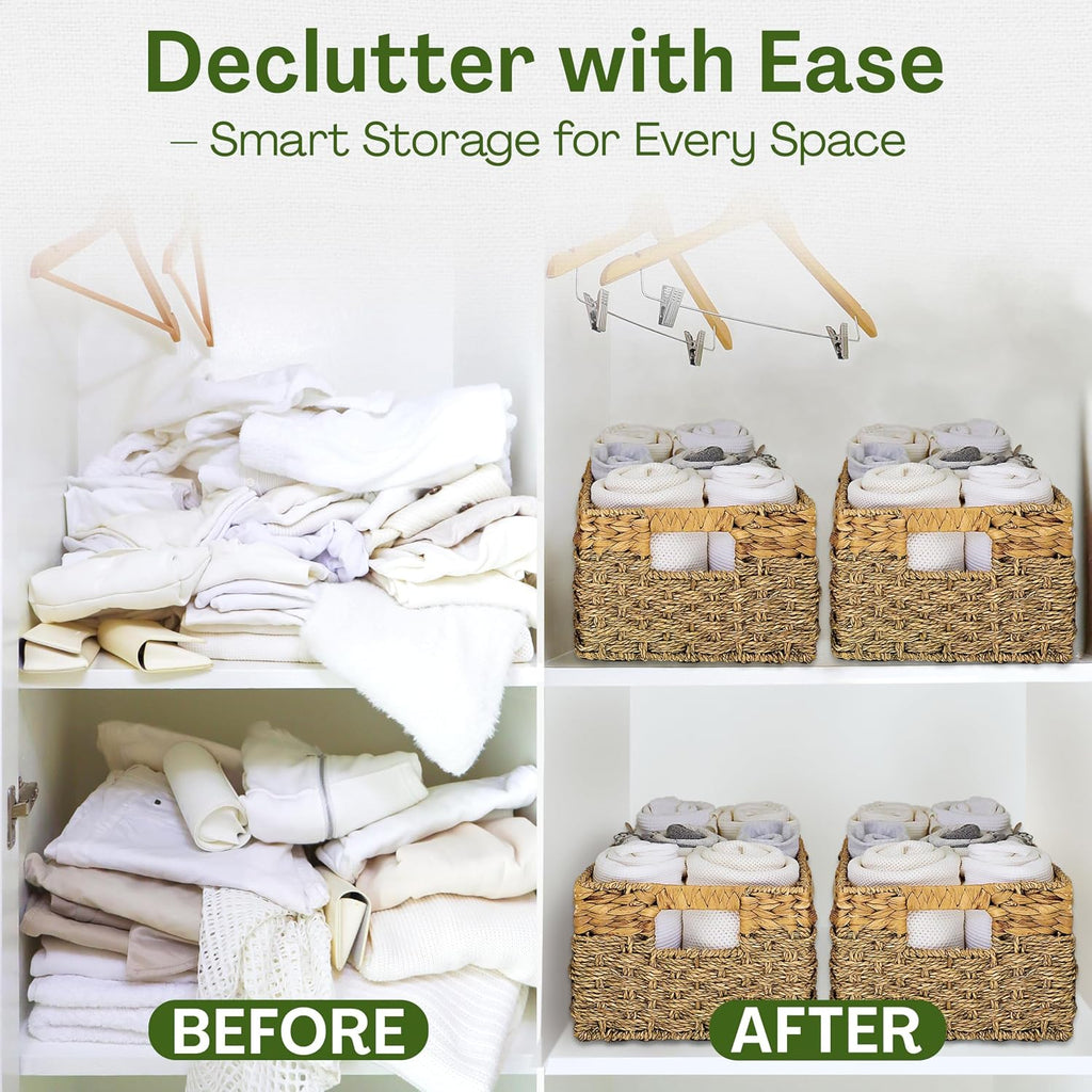 Medium Wicker Baskets for Storage 15.5 x 9.5 x 6.5 Inches | Natural, Seagrass and Hyacinth Woven Baskets for Décor