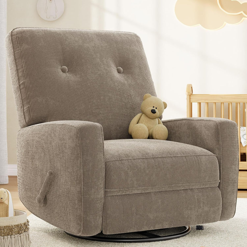360° Recliner Chair with Adjustable Backrest & Footrest, Brown | Swivel Rocking Glider Chair for Adults, Upholstered