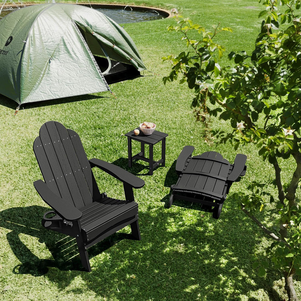 Folding Adirondack Chairs Set of 4, HDPS Fire Pit Chairs, Black | All-weather-resistant, ergonomic curved design