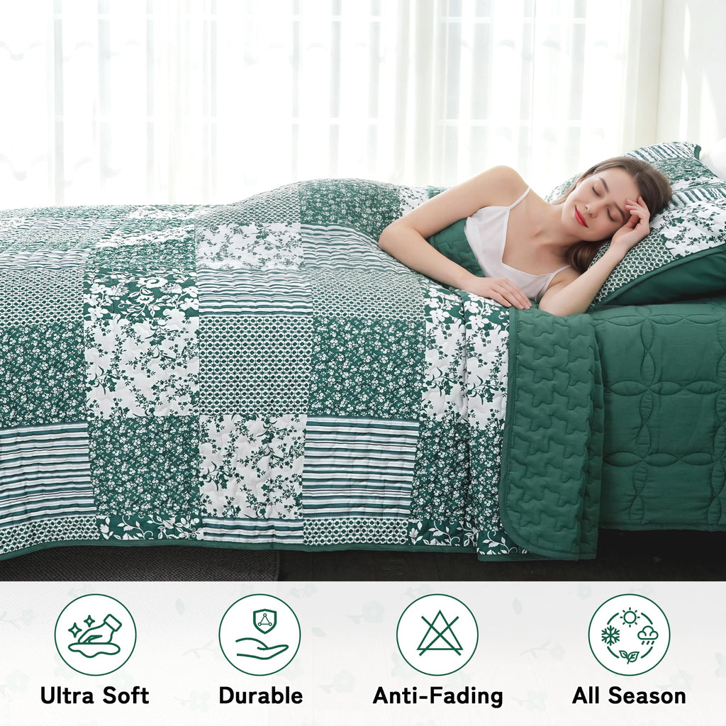 King Size Quilt 128x120 Floral Patchwork Bedspread Bedding Set
