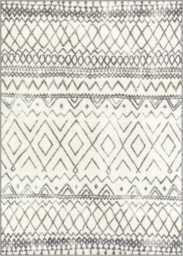 Diamond Distressed Moroccan Area Rug - Made in USA - Low Pile, Non Slip Pet-Friendly Mat, Living & Dining Room
