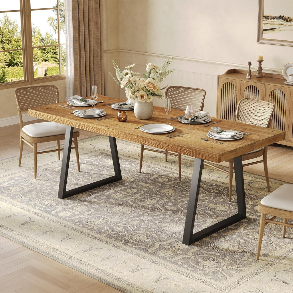 63" Industrial Dining Table for 4-6 People, Solid Wood Rectangular Kitchen Table with Heavy-Duty Metal Legs for Home