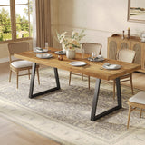 63" Industrial Dining Table for 4-6 People, Solid Wood Rectangular Kitchen Table with Heavy-Duty Metal Legs for Home