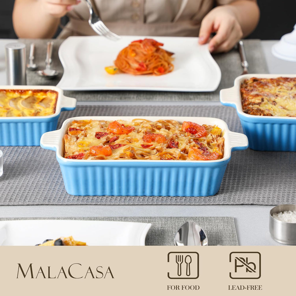 Casserole Dishes for Oven, Ceramic Bakeware Set of 4, Blue | Deep Lasagna Pans for Versatile Use, Durable Bakeware