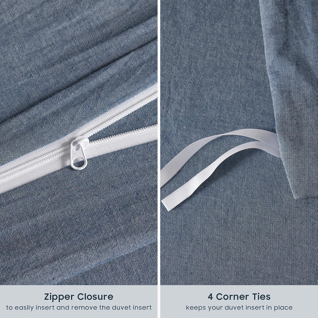 Cotton Duvet Cover Set, 100% Washed Cotton, Linen Like Textured, Breathable Durable Comfy Farmhouse Neutral Bedding