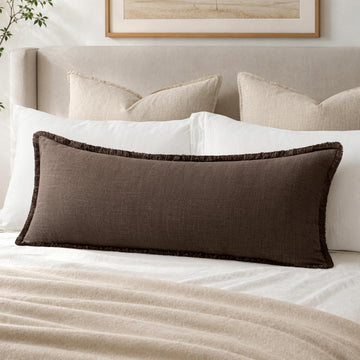 14x36 Long Linen Fringe Lumbar Pillow Covers Set of 1 Reddish Brown
