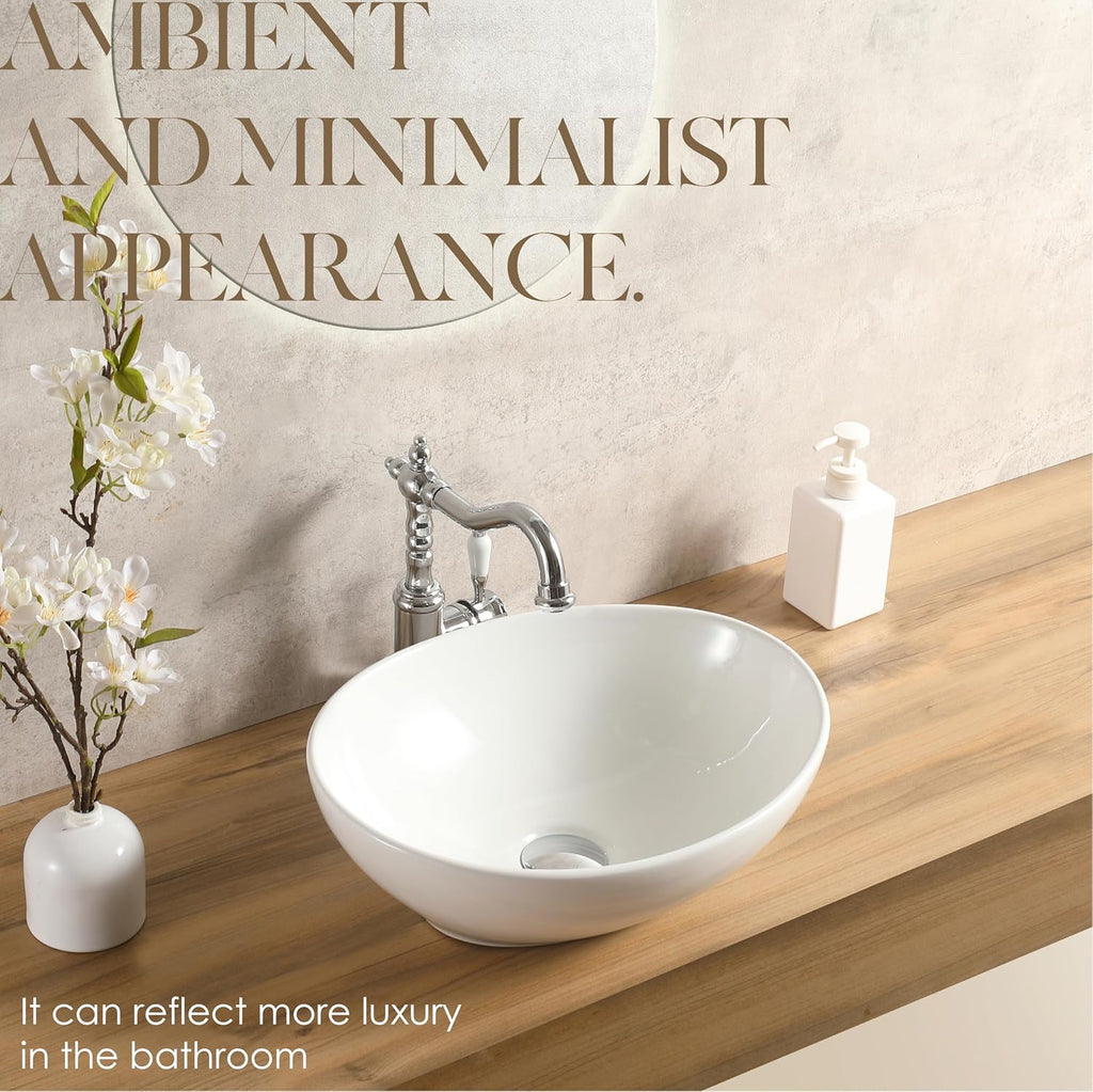 16'' X 13'' Oval Bathroom Vessel Sink,Ceramic Bathroom Sink Bowl