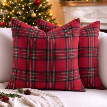 Christmas Plaid Decorative Throw Pillow Covers Red 26x26 Inches