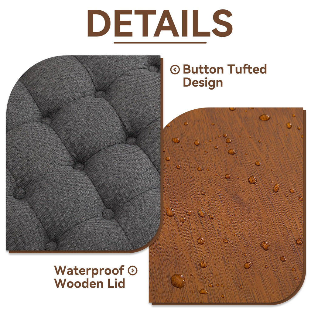 30Inch Round Storage Ottoman with Tray, Modern Tufted Fabric Circle Coffee Table with Storage, Upholstered Ottoman