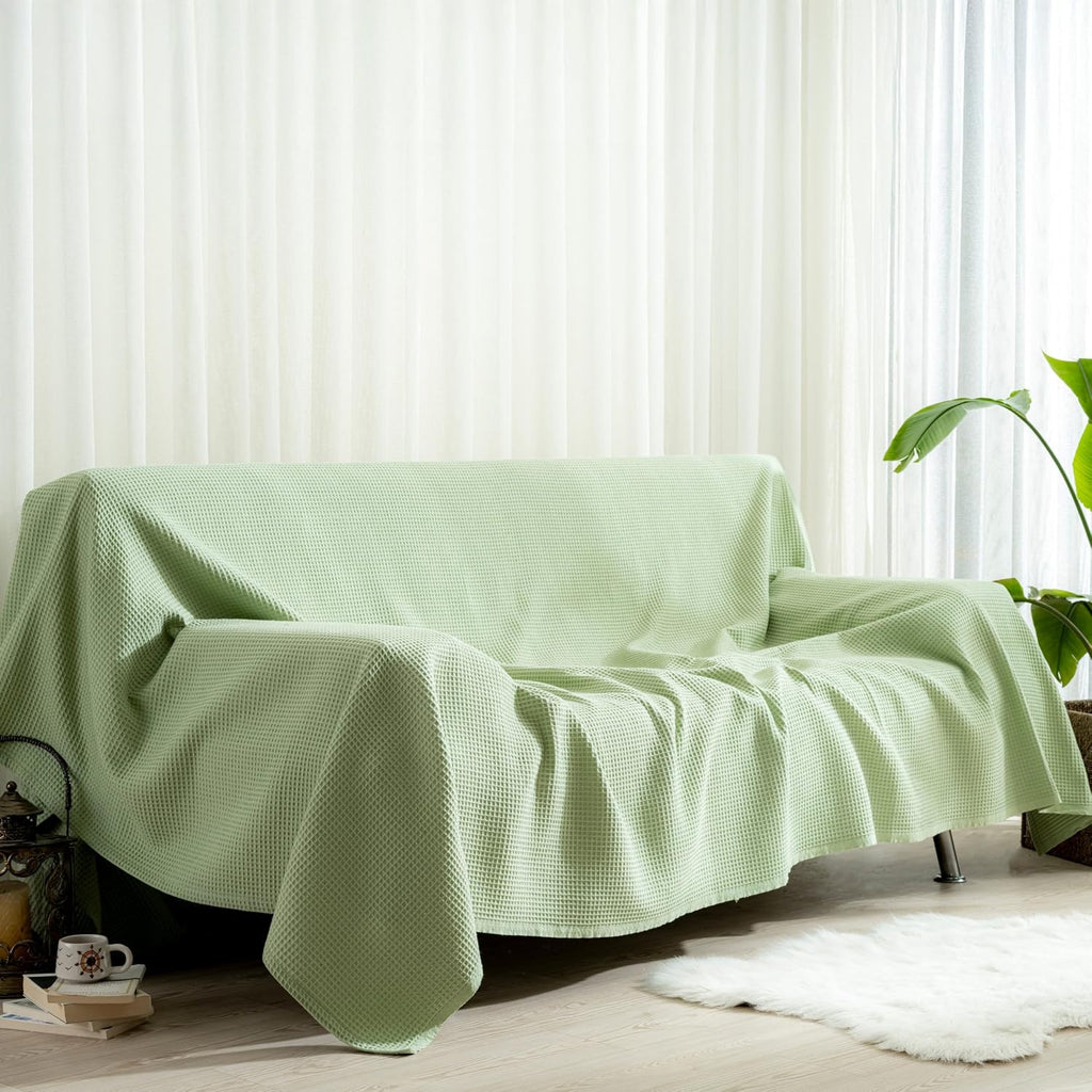 100% Turkish Cotton Waffle Blanket Queen - Cozy, Airy, Lightweight Summer Throw Blankets - Made in Turkiye, (Mint