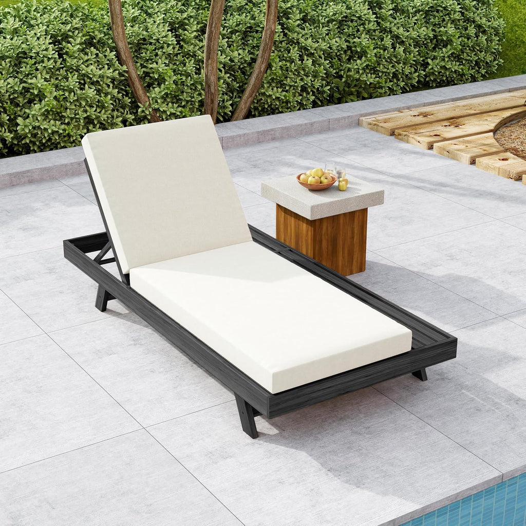 Patio Chaise Lounge Chair Outdoor with 4-Thick Cushion, Acacia Wood Poolside Sun Lounger with Space Available On