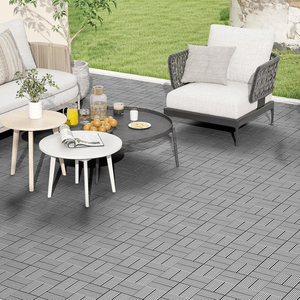 18 PCS Interlocking Deck Tiles - 12" x 12" Composite Decking Boards Waterproof All Weather, Total 18 Sq.Ft Outdoor