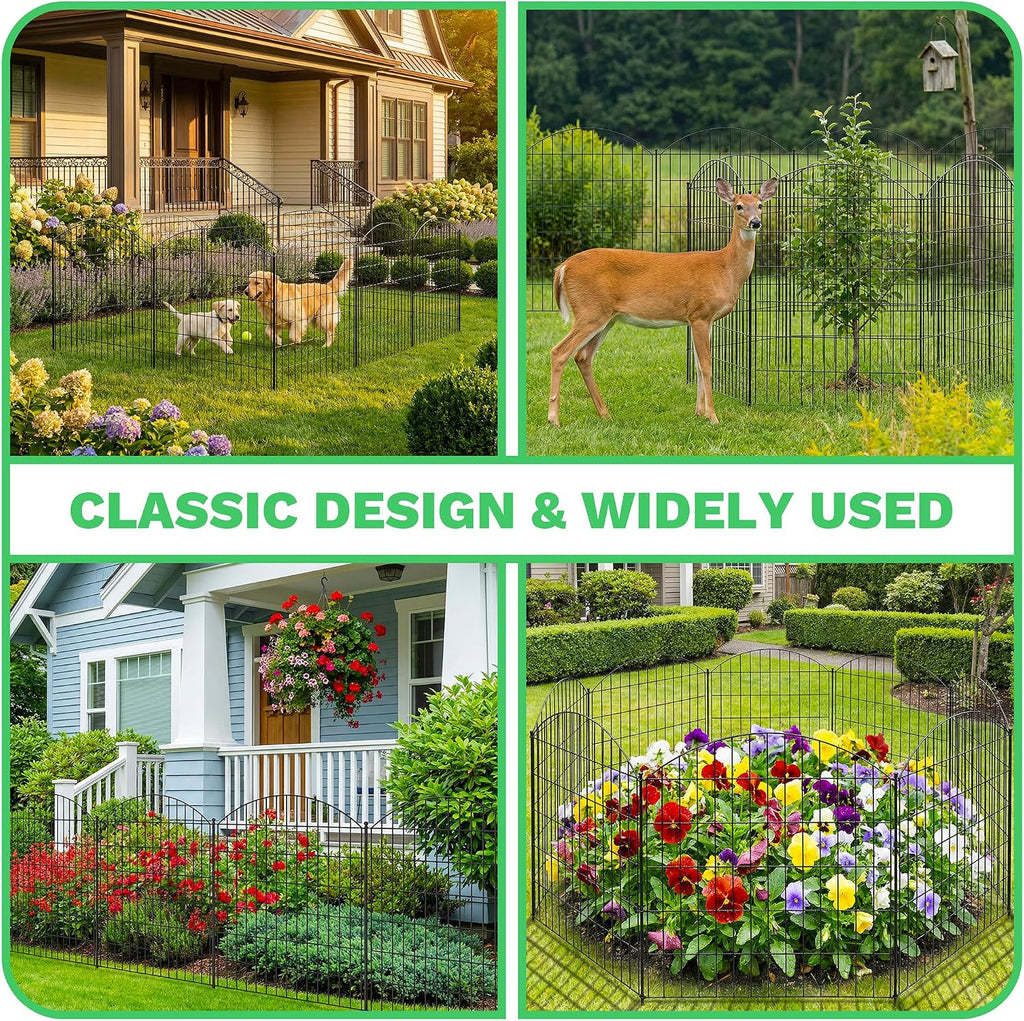 10 Panels Arched No Dig Decorative Garden Fence with Gate, 40in(H) x 25.0ft(L) Dog Fence Outdoor for Yard, Rustproof
