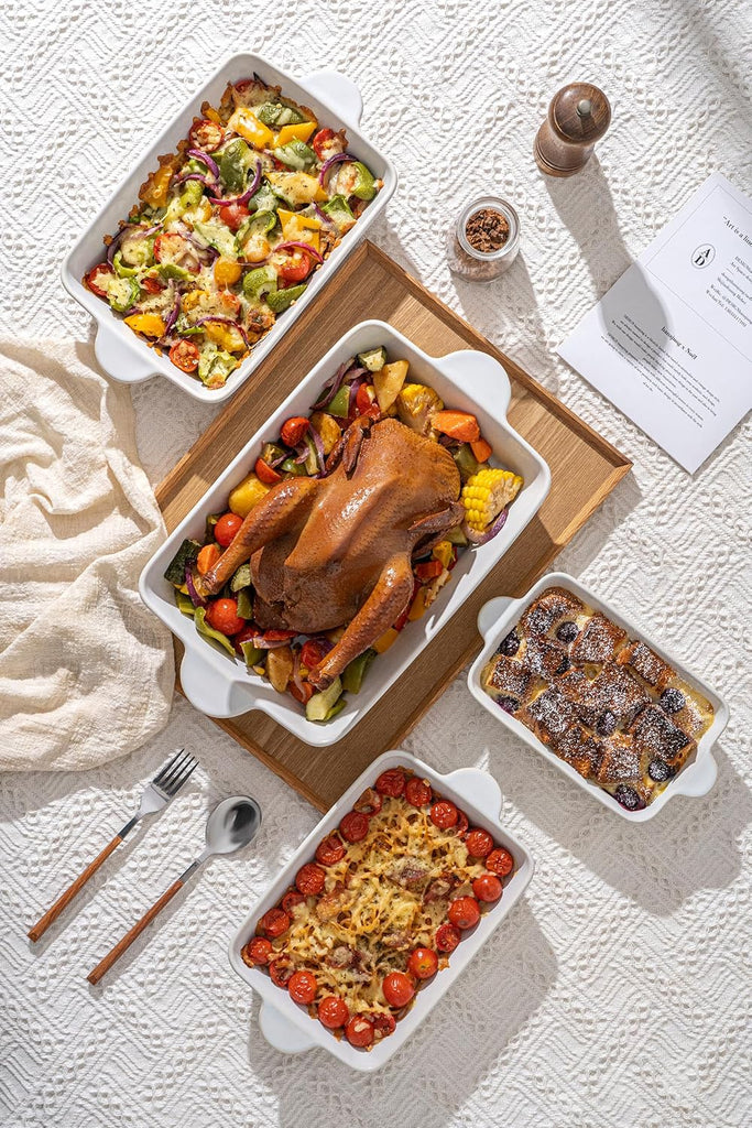 Casserole Dishes for Oven - Ceramic Bakeware Sets of 4, Rectangular Deep Dishes with Handles, Lasagna Pans Cooking &