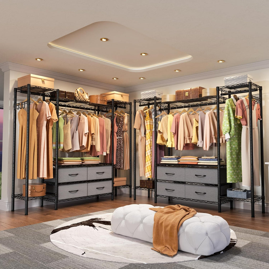Heavy Duty Clothes Rack Metal Wardrobe with Adjustable Wire Shelves | Closet Organizers and Storage Clothing Rack