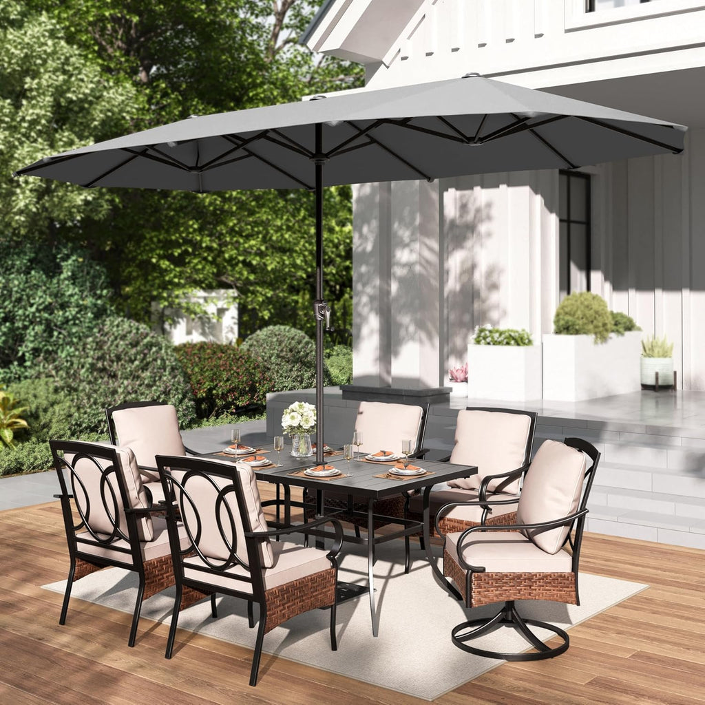 13ft Large Patio Umbrellas, Double-Sided Outdoor Market Rectangle Umbrella Light Gray