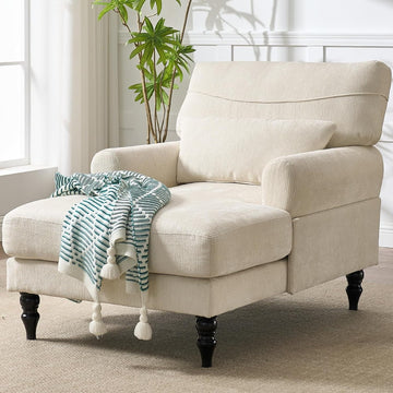 Chaise Lounge Chair Indoor, Leisure Sleeper Sofa w/Cushion, White | Modern Accent Upholstered Reading Side Armchair