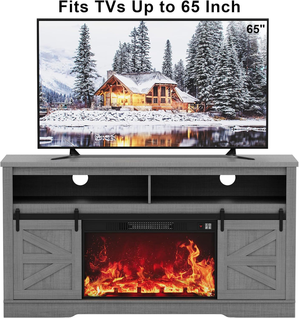 Fireplace TV Stand for 65+ Inch TV with 26'' Fireplace Entertainment Center with Storage Cabinet and Adjustable