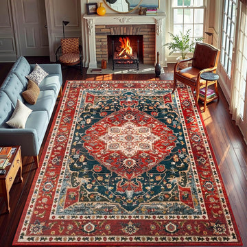 Area Rugs Machine Washable Rugs, Non Slip Floral Vintage Rug Indoor Carpet, Stain Resistant Large Rug Dining