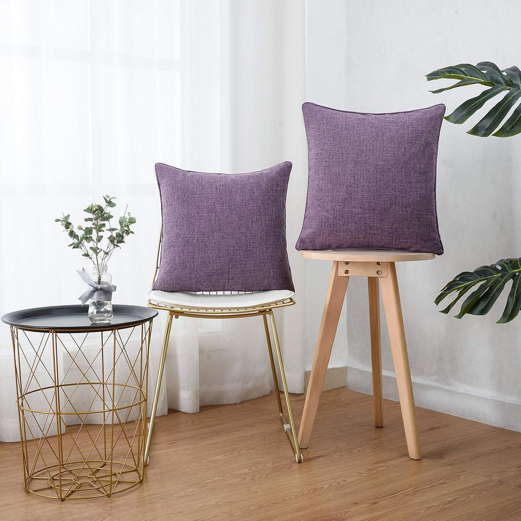 Linen Throw Pillow Covers Pack of 2, 18x18 Inch Accent Cushion Covers, Decorative Solid Color Pillow Covers, Chair