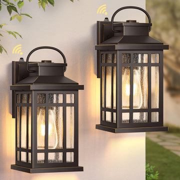 Dusk to Dawn Outside Lights, 2-Pack Oil Rubbed Bronze Exterior Lighting Fixtures with Gold Trim, Modern Patio Wall