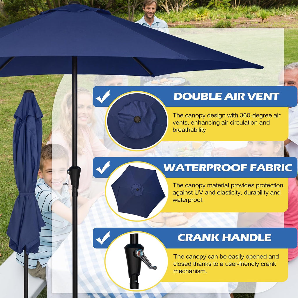 9FT Outdoor Patio Umbrella, Market & Table Umbrella with 6 Sturdy Ribs and Crank System, Fade-resistant & Waterproof