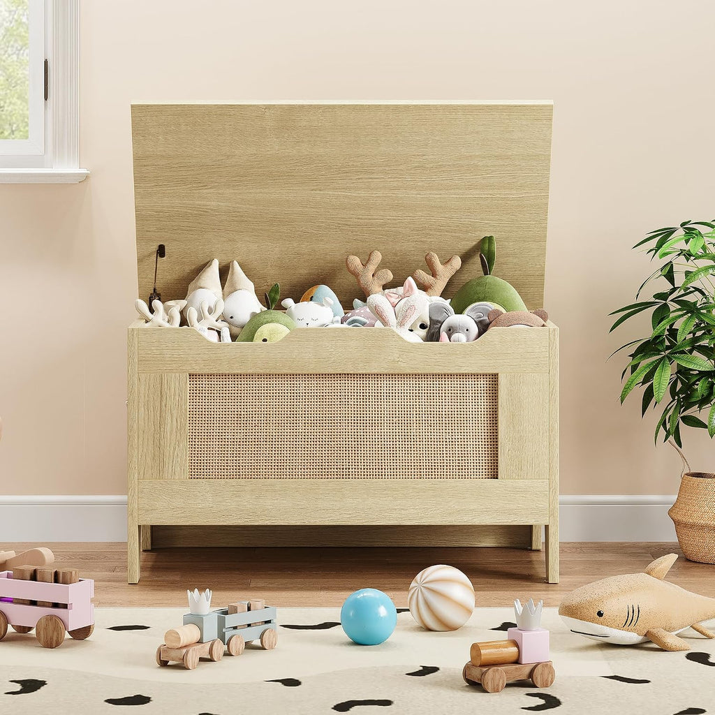Farmhouse Storage Bench with Seat, 39.4" Wooden Storage Chest with Lid and Safety Hinge, Blanket and Shoe Organizer