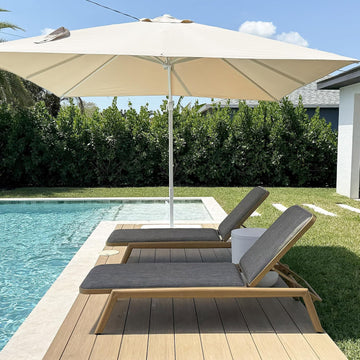 Patio Chaise Lounge with Quick-Dry Cushion Adjustable Back Teak | Heavy-duty Frame, Pull-out Table, 1.54" Soft