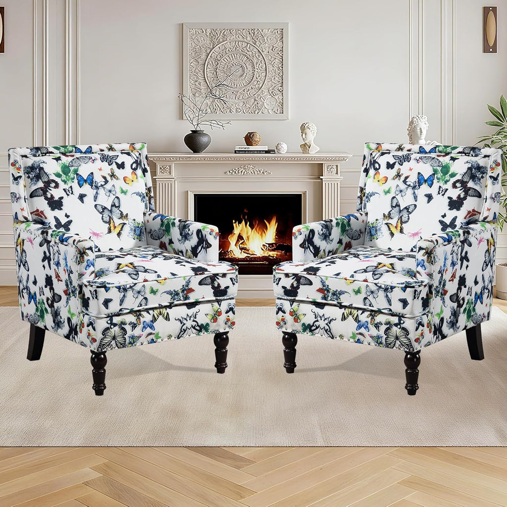 Accent Chair, Modern Comfy Accent Chairs Lounge Arm Chair | Mid-Century Linen Upholstered Wingback with Solid