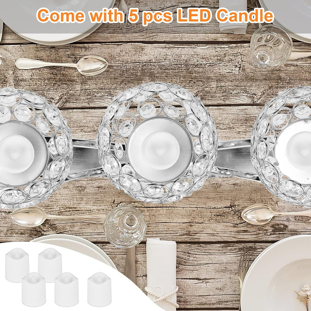 Silver Crystal Candle Holders, Decorative Arch Candelabra Centerpieces for Tables, 3-Arm Candlesticks Holder and 2
