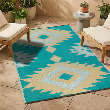 Outdoor Rug - Waterproof, Fade Resistant, Reversible - Premium Recycled Plastic - Geometric - Porch, Deck, Balcony