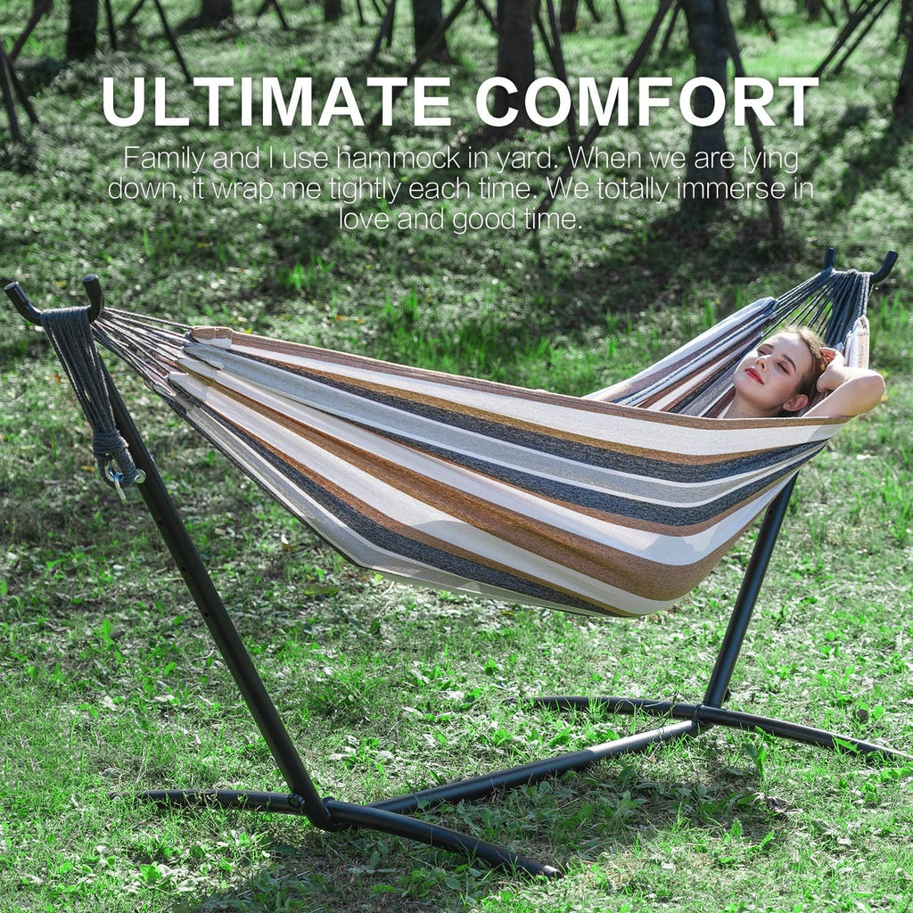 Double Hammocks with Stand for Outside, Portable Space Saving Heavy-Duty Steel Frame for Indoor Outdoor Patio Yard