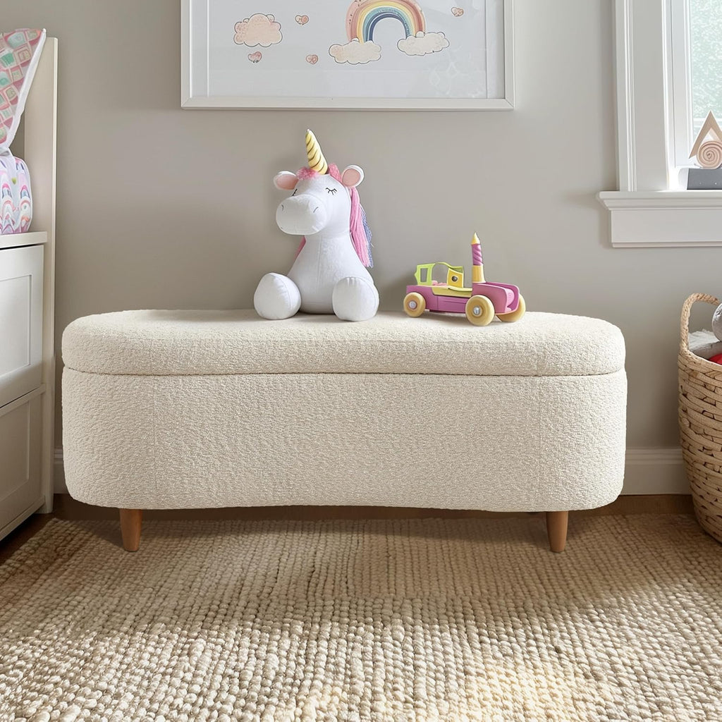 Boucle-Style Curved Storage Accent Bench