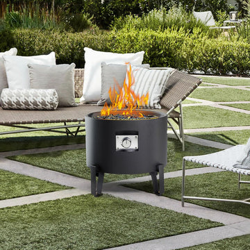 Portable Propane Fire Pit for Camping RV 50,000 BTU Round 15'' H x 16'' W Portable Gas Firepit W/Lid