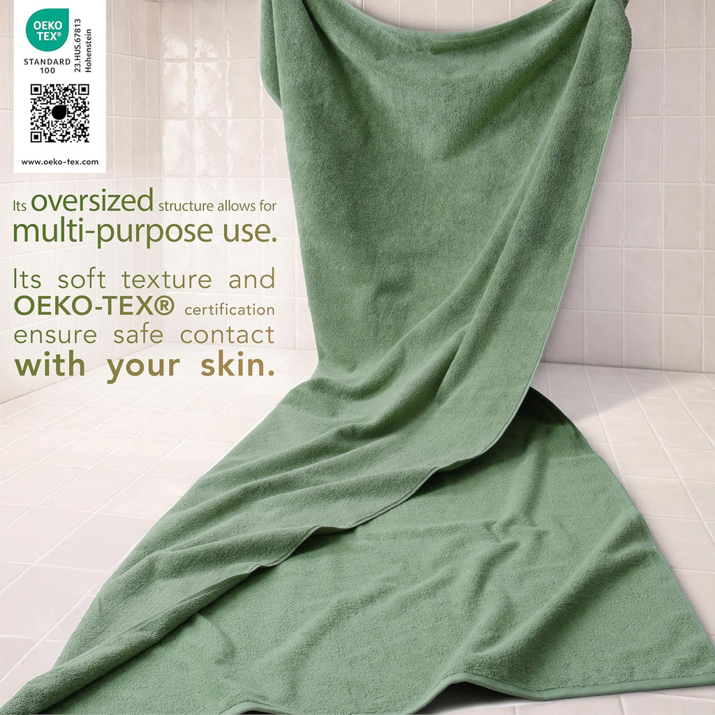 100% Cotton Turkish Towel, Soft Absorbent Quick Dry, 40x80 Oversized Bath Sheet Towel, Sage Green