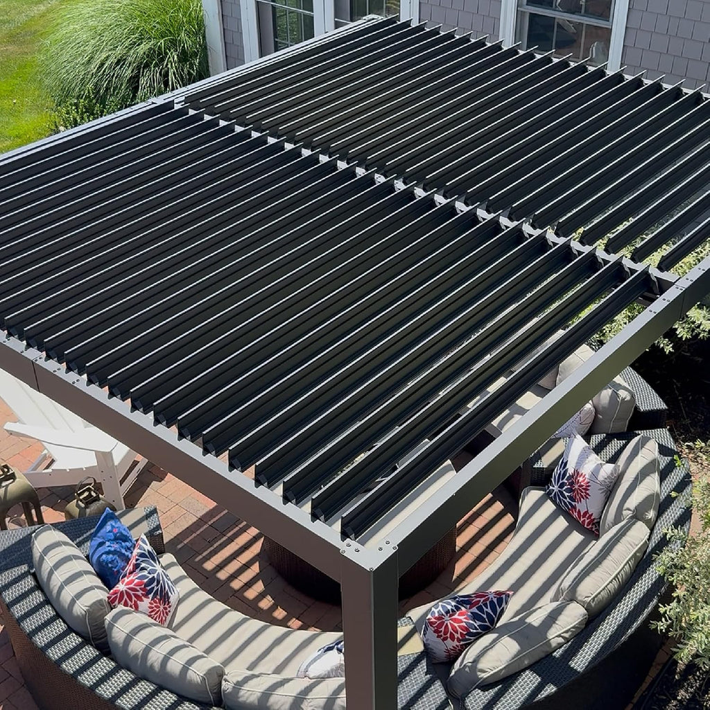 Louvered Pergola 10' x 12' Aluminum Outdoor Pergola with Adjustable Louvers Roof and Integrated Drainage System 70 Mph