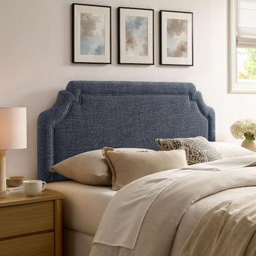 Queen Upholstered Fabric Headboard in Slate Blue - Padded Cushioned Headboard with Woven Heathered