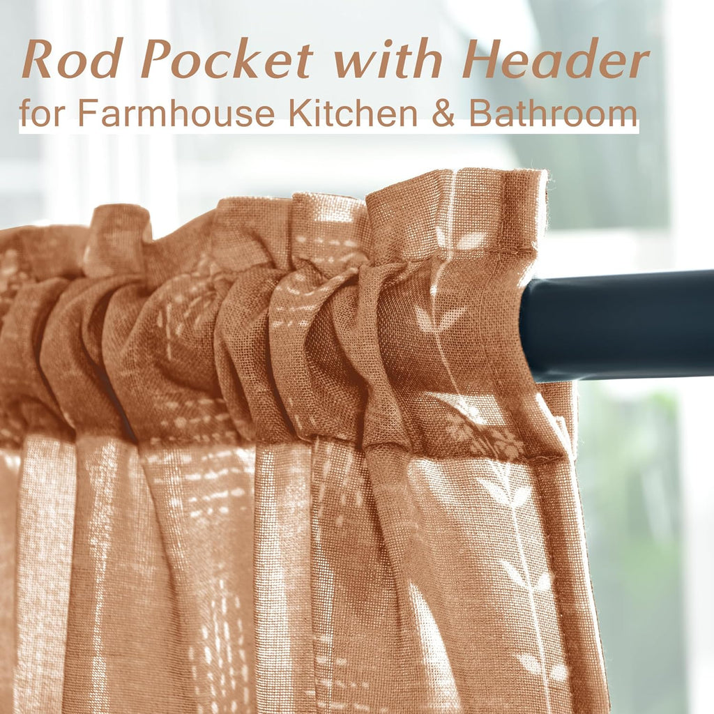 Boho Farmhouse Kitchen Curtain,Rustic Style Terracotta Western Curtains for Bedroom Living Room,Sets of 2 Panels,36